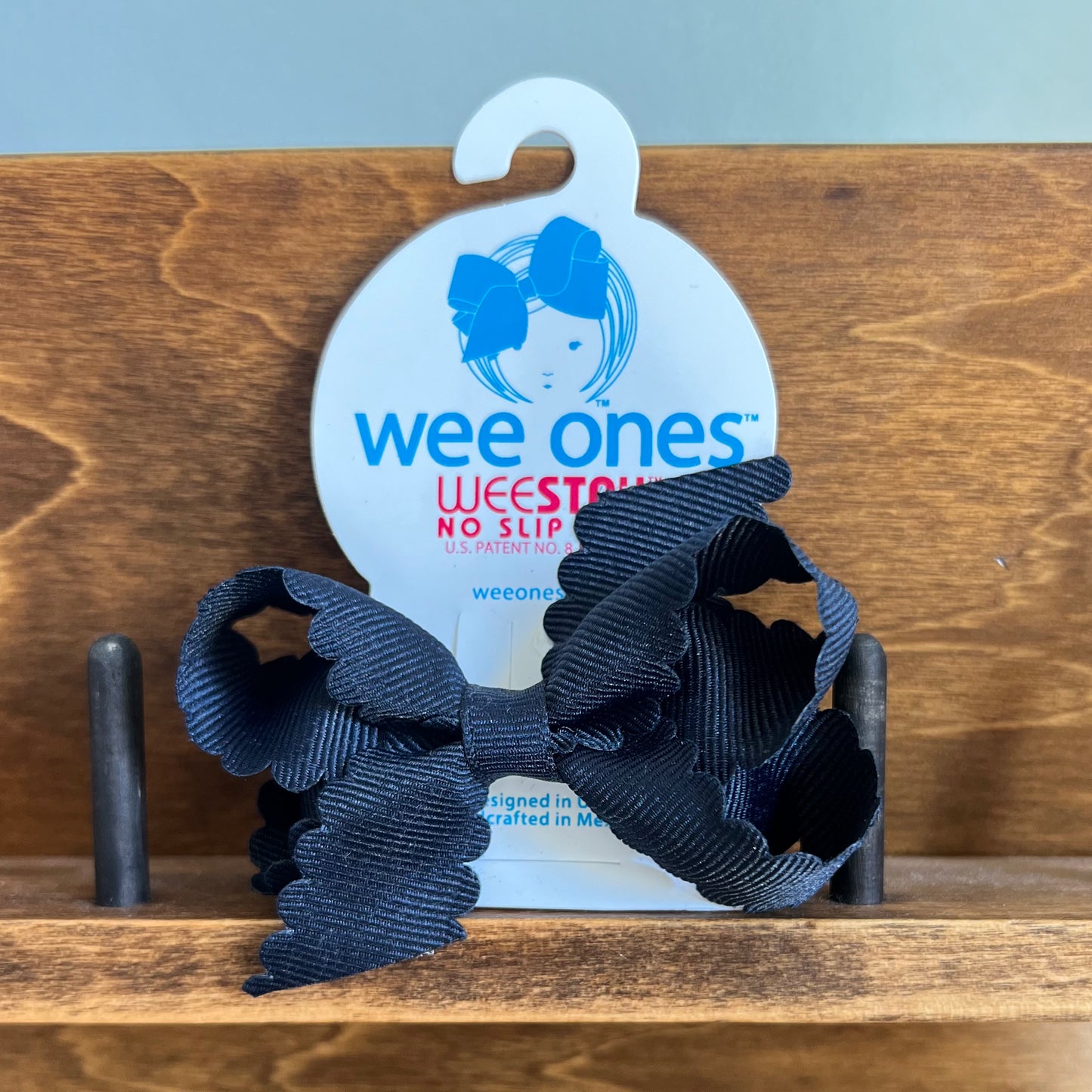 WeeOnes Mini Grosgrain Hair Bow with Scalloped Edge - Navy