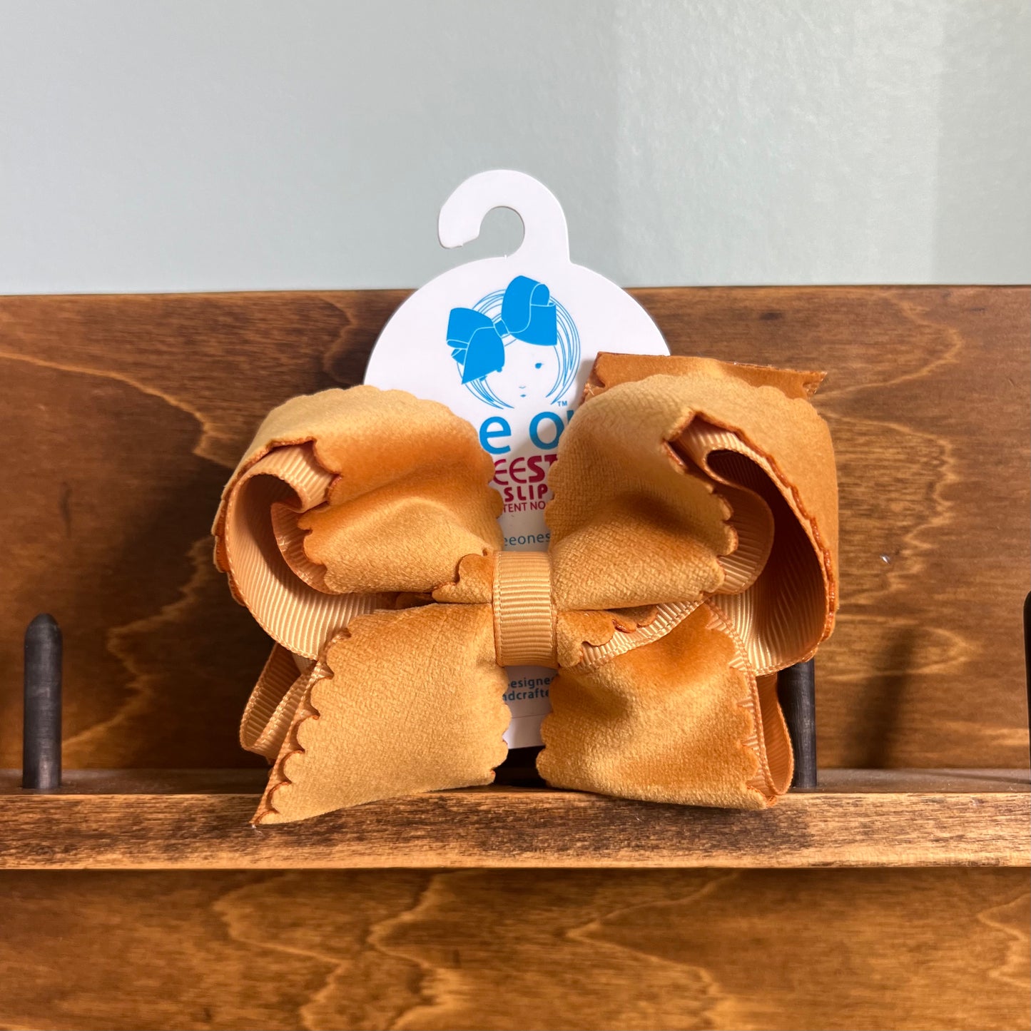 WeeOnes Medium Faux Velvet Overlay Bow - Old Gold