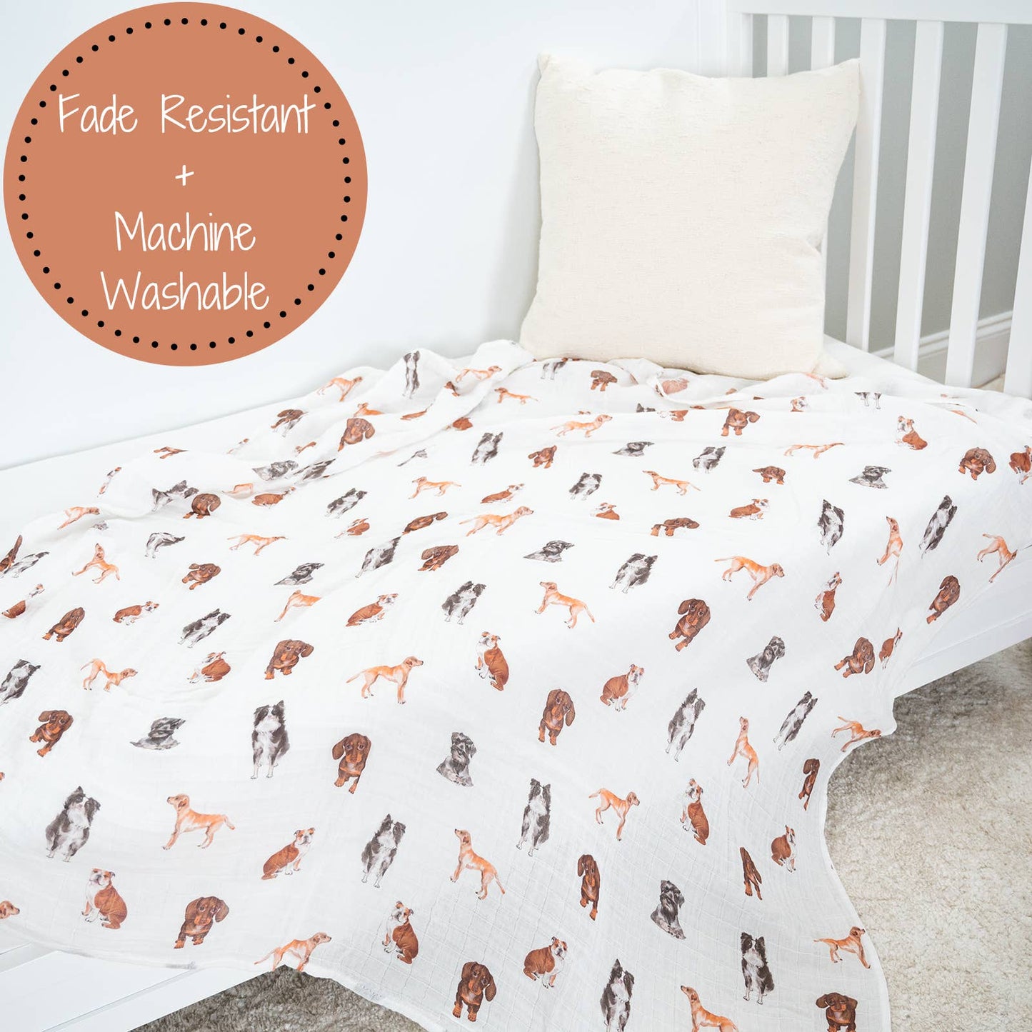 LollyBanks Doggone Cute Baby Muslin Swaddle Blanket 47x47 Doggone Cute