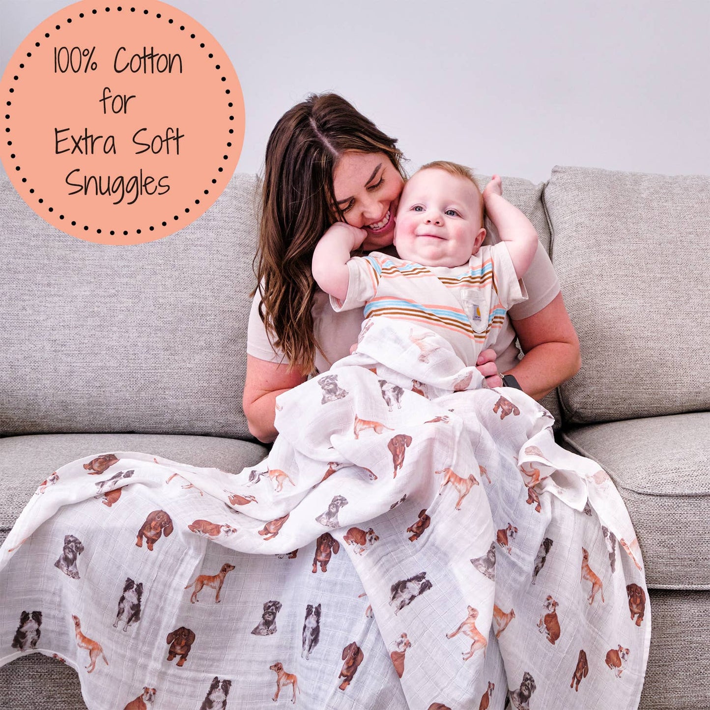 LollyBanks Doggone Cute Baby Muslin Swaddle Blanket 47x47 Doggone Cute