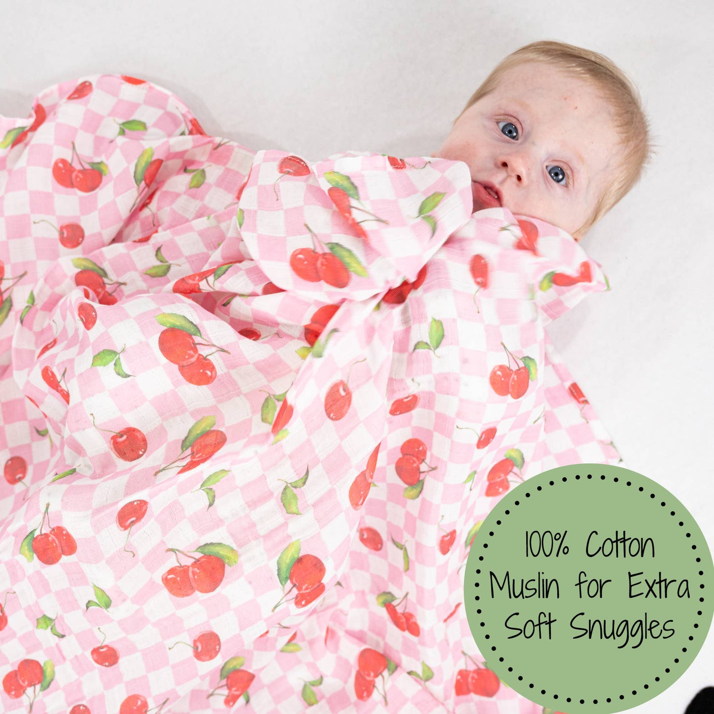 LollyBanks Cherry on Top Baby Muslin Swaddle Blanket