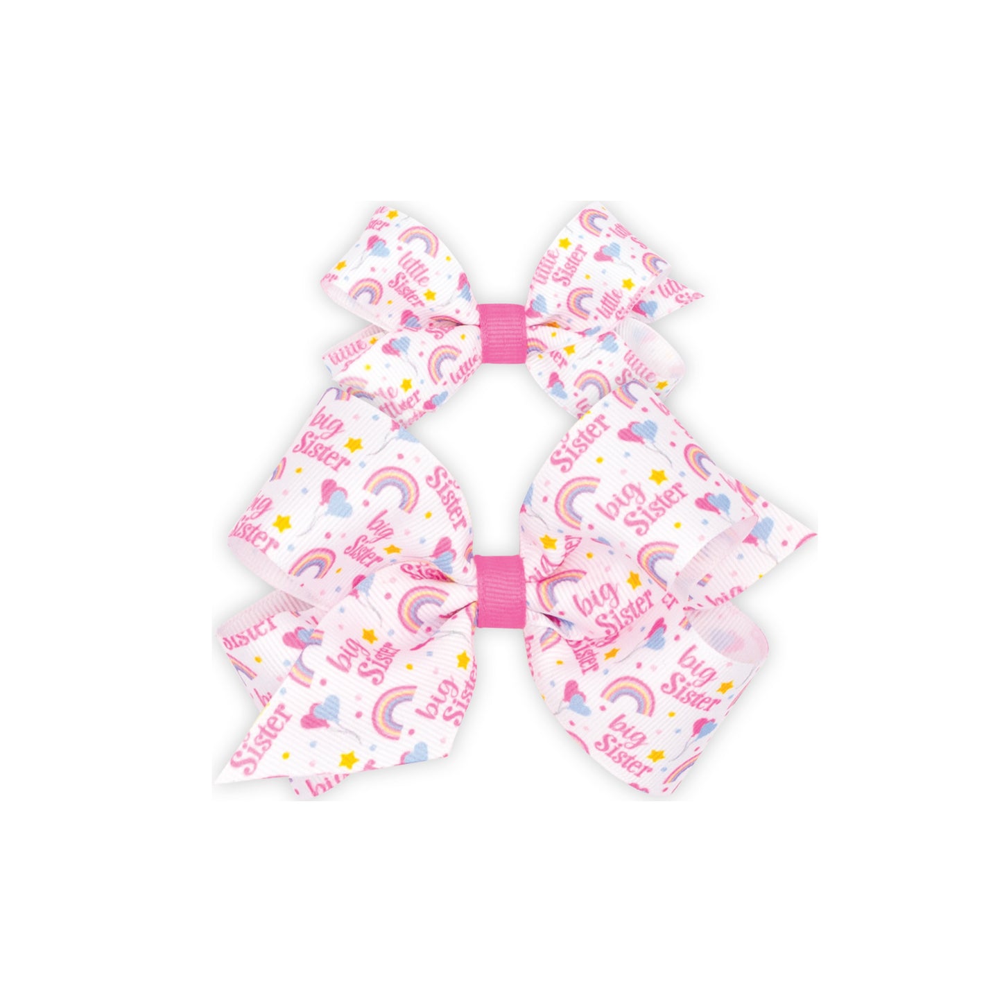 WeeOnes One Mini "Lil sis" and One Medium "Big Sis" Printed Grosgrain Hair Bow