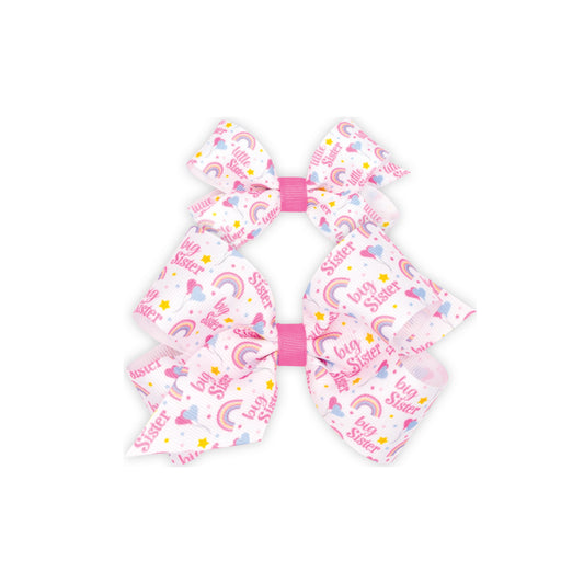 WeeOnes One Mini "Lil sis" and One Medium "Big Sis" Printed Grosgrain Hair Bow