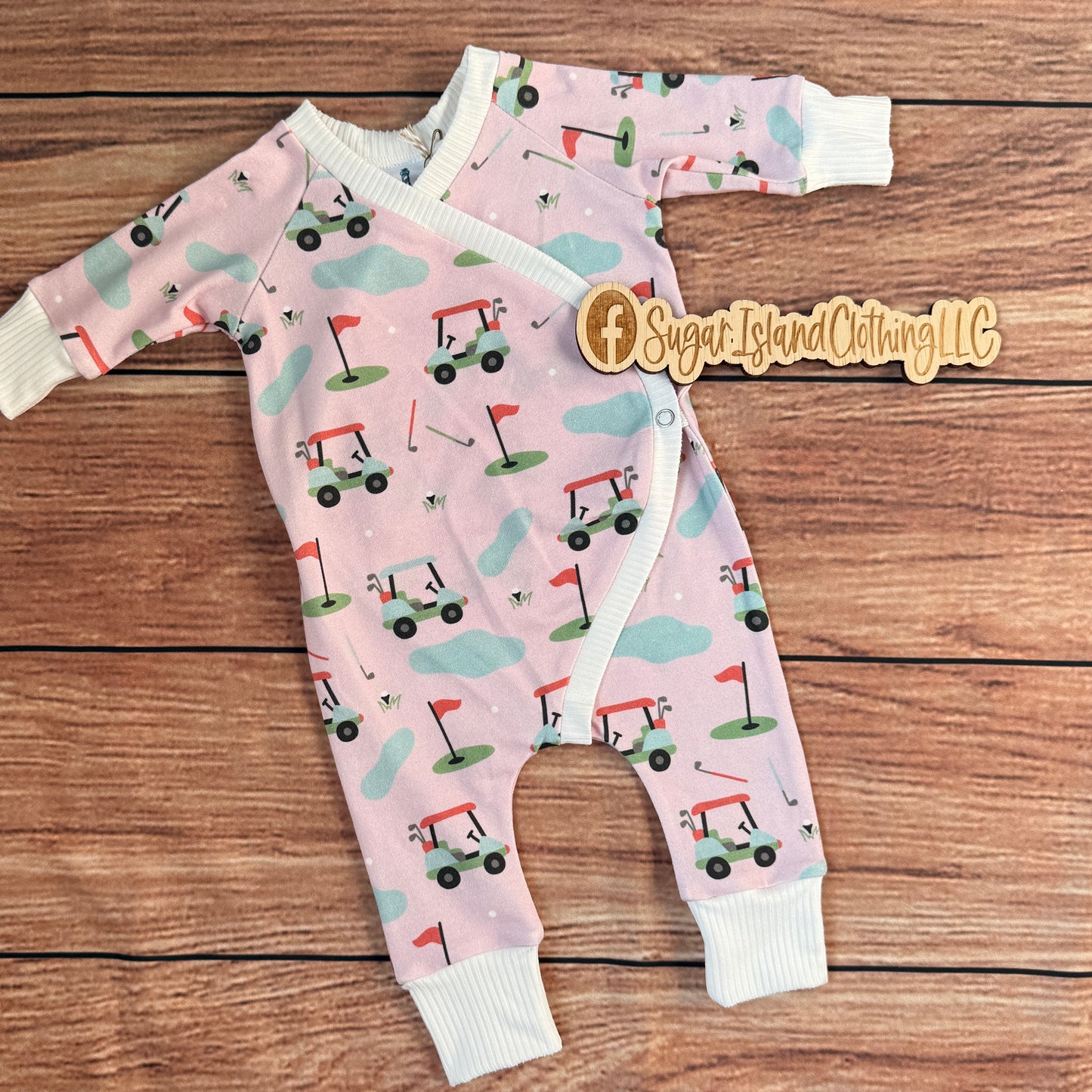 Pink Golf Print Baby East Romper