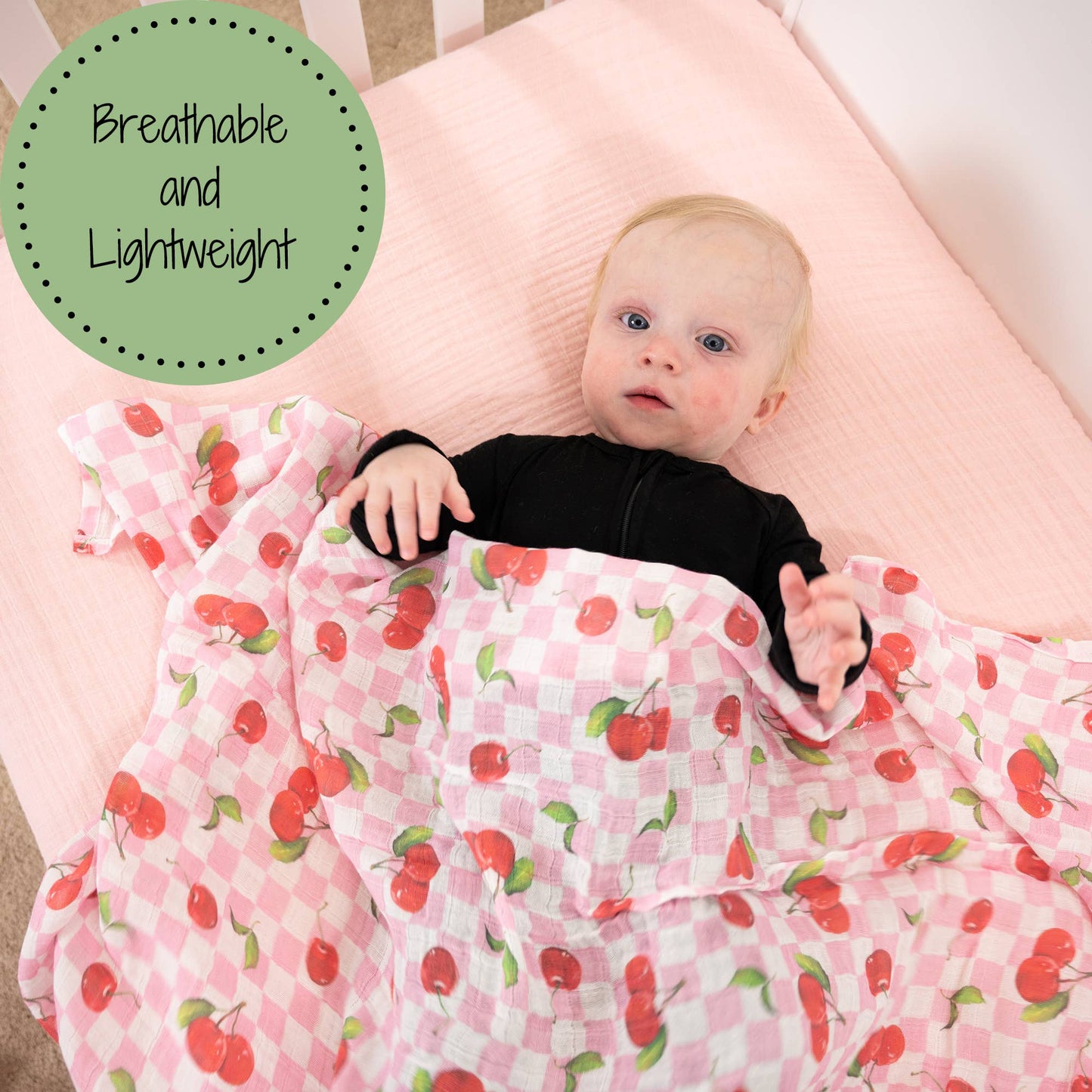 LollyBanks Cherry on Top Baby Muslin Swaddle Blanket