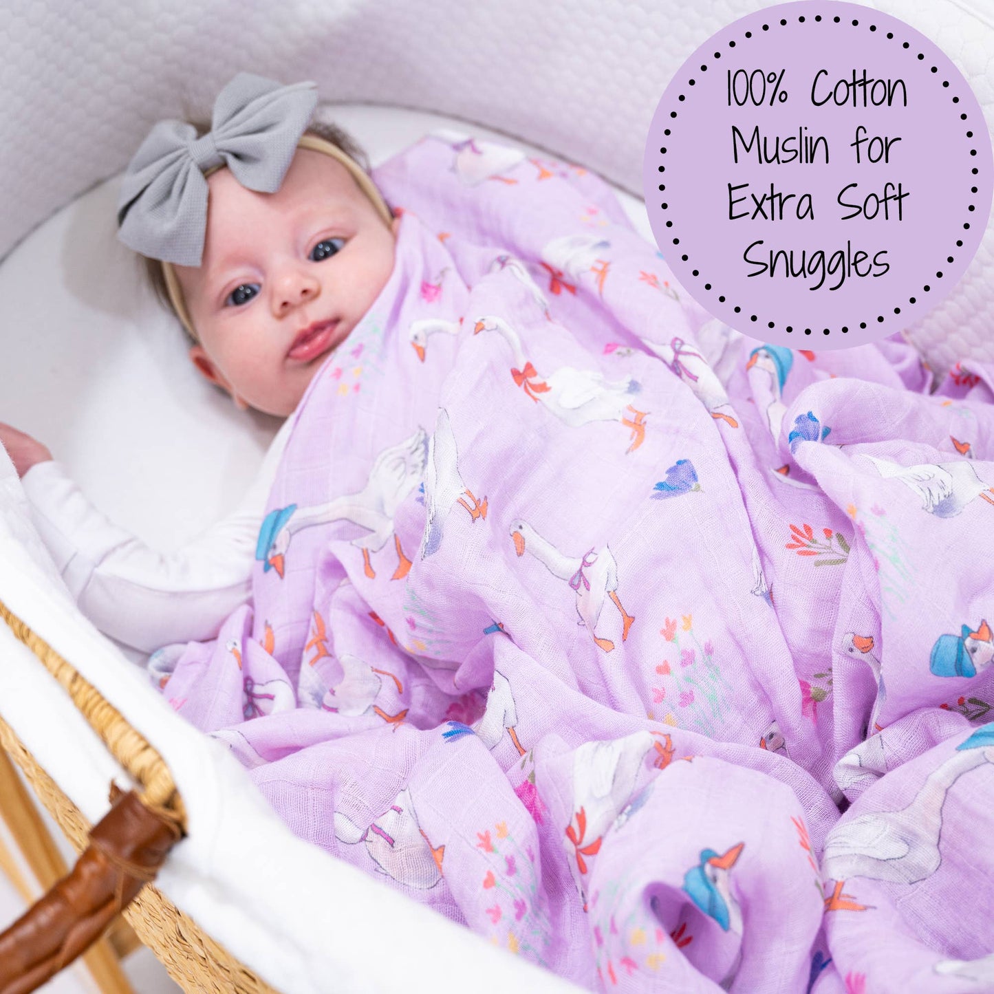 LollyBanks Cute Goose Baby Muslin Swaddle Blanket 47x47 Cute Goose