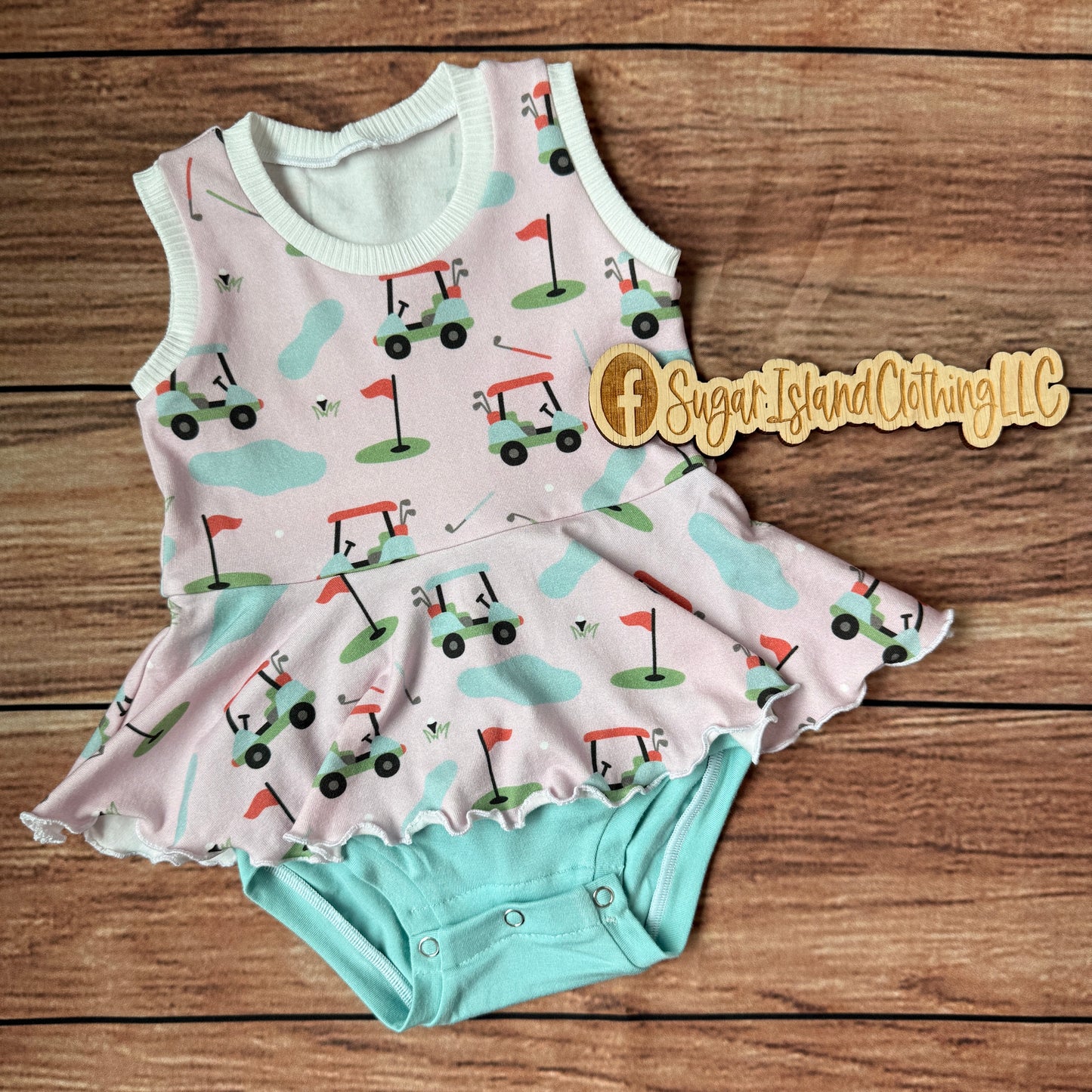 Pink Golf Tiny Tanksie Peplum Romper