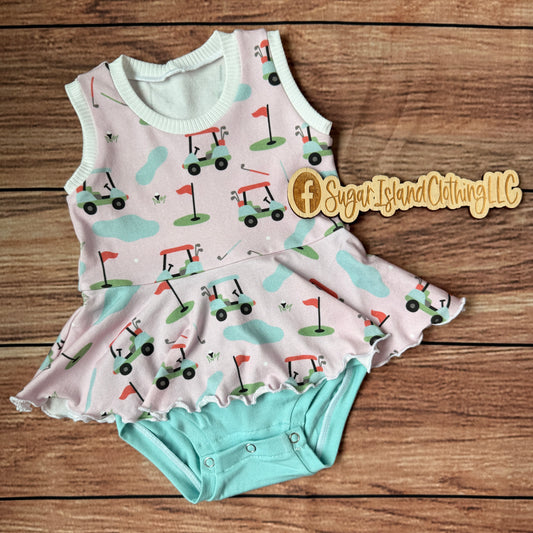 Pink Golf Tiny Tanksie Peplum Romper