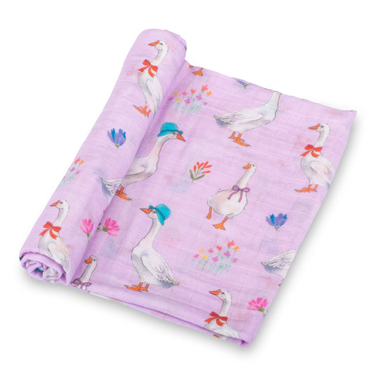LollyBanks Cute Goose Baby Muslin Swaddle Blanket 47x47 Cute Goose