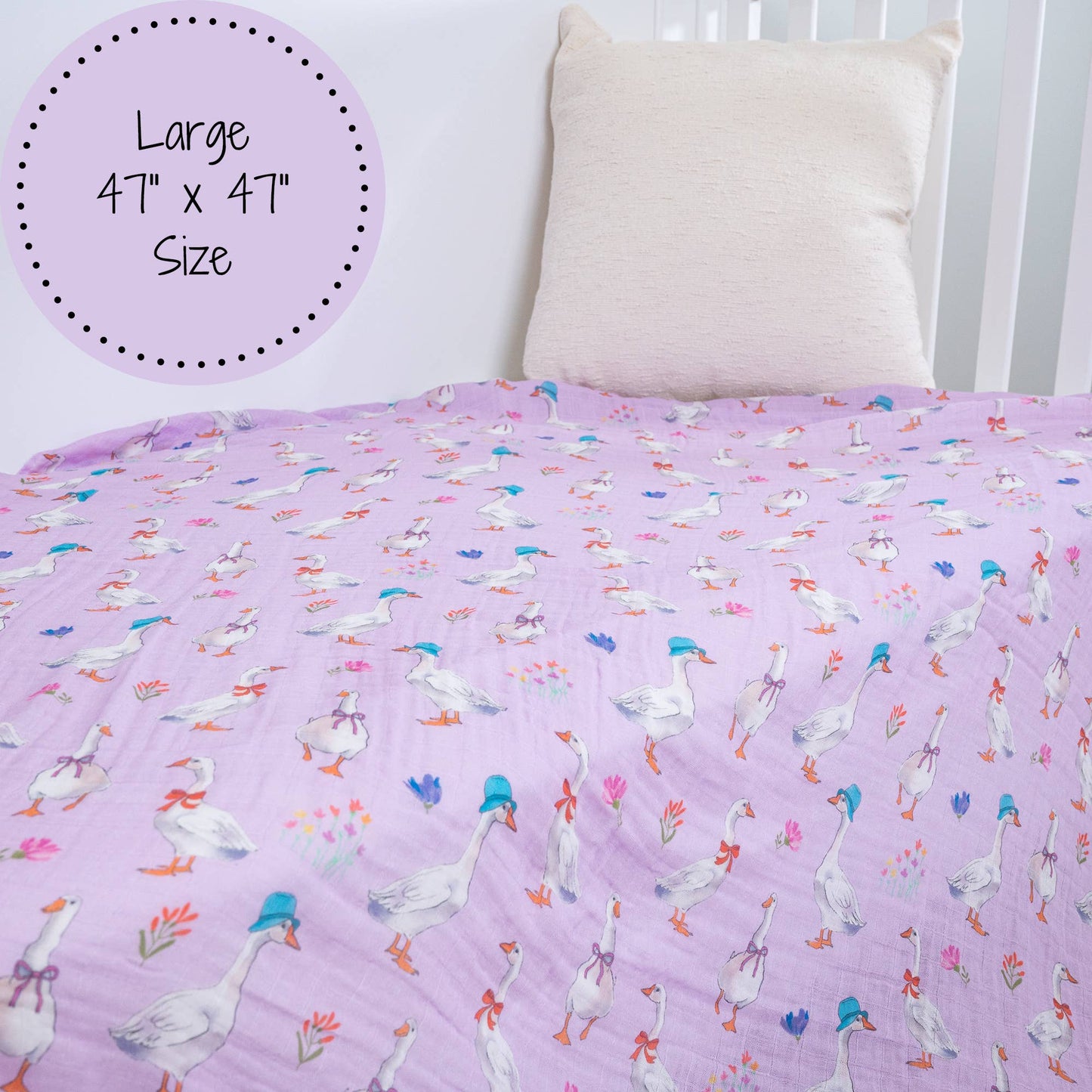 LollyBanks Cute Goose Baby Muslin Swaddle Blanket 47x47 Cute Goose