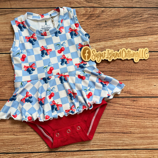 Cherry & Blueberry Tiny Tanksie Peplum Romper