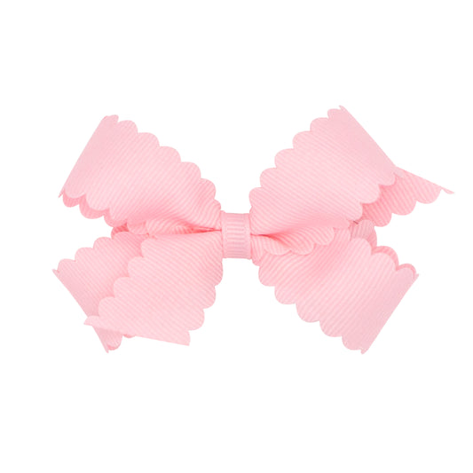 Wee Ones Mini Grosgrain Hair Bow with Scalloped Edge - Light Pink