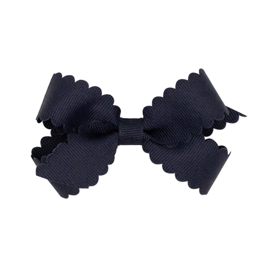 WeeOnes Mini Grosgrain Hair Bow with Scalloped Edge - Navy