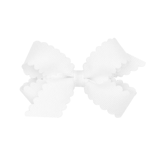 WeeOnes Mini Grosgrain Hair Bow with Scalloped Edge - White
