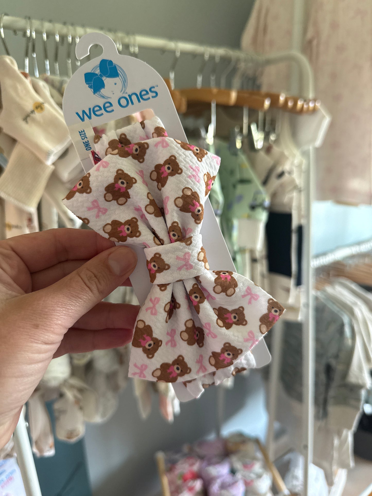 WeeOnes Nylon Bear & Bow Print Headband Bow