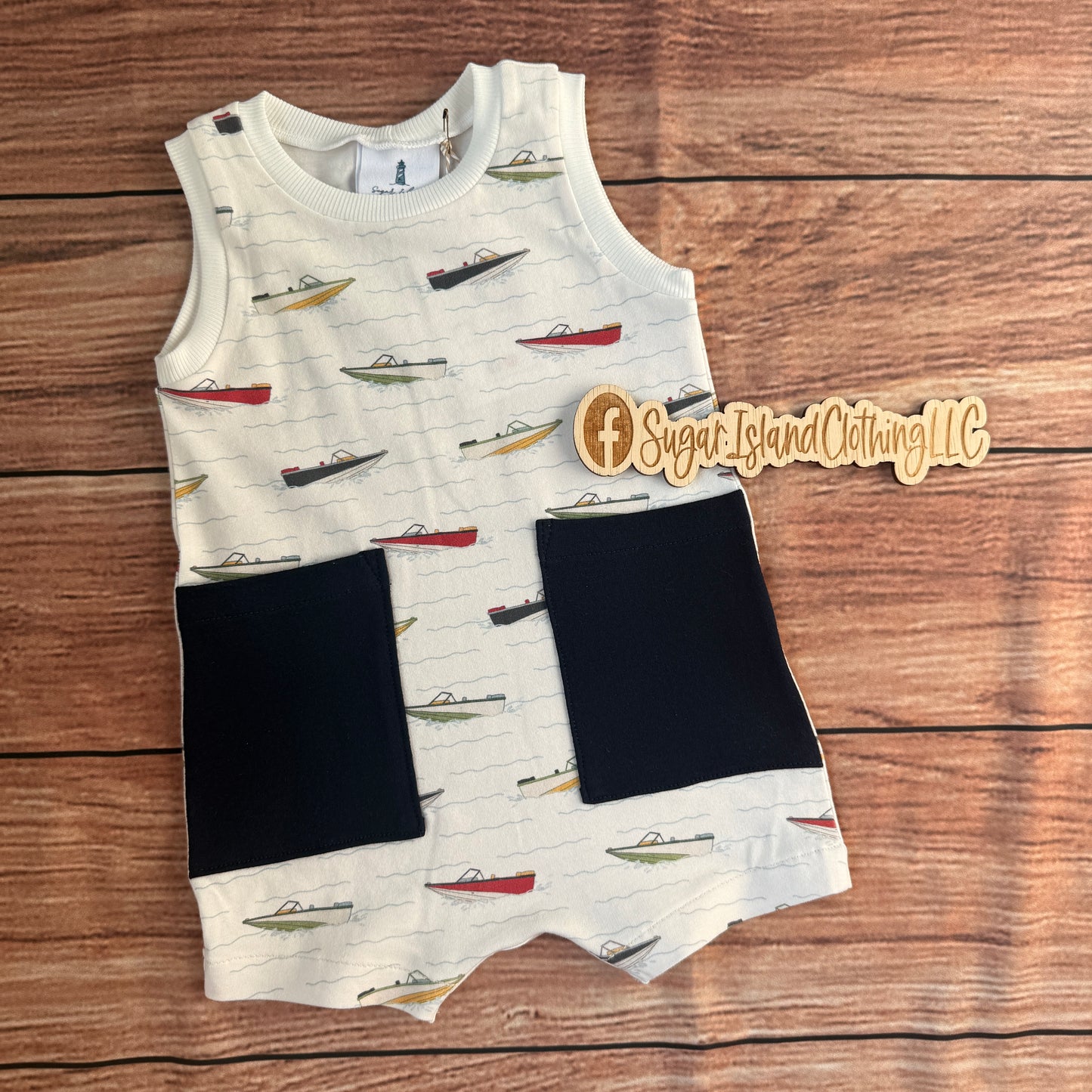 Speedboats & Waves Tank Romper with Pockets