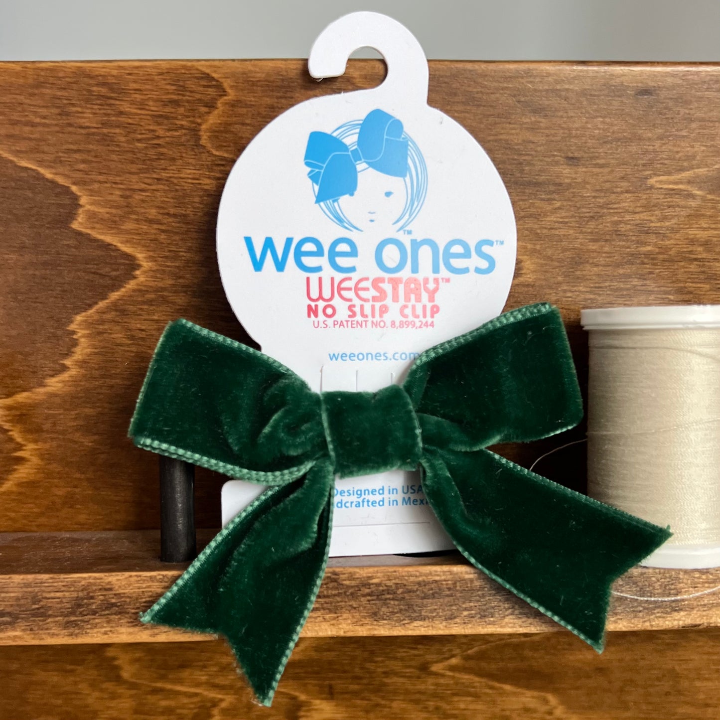 WeeOnes Mini Velvet Forest Green Bow