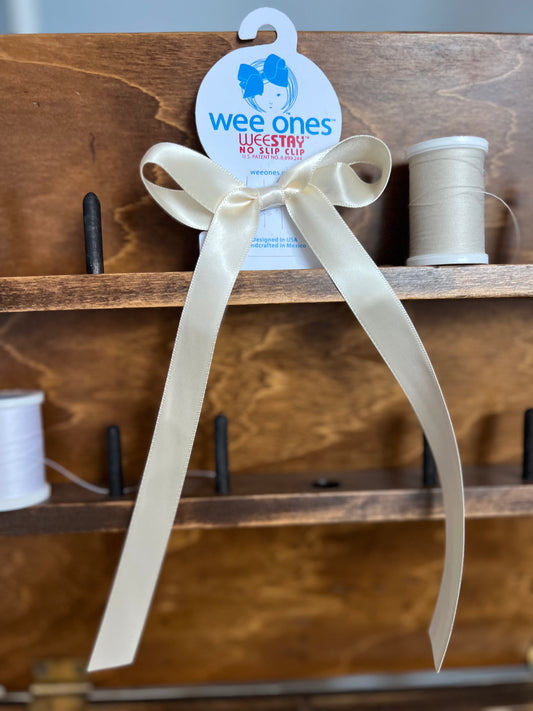 WeeOnes Tiny Satin Ecru Bow with Tails