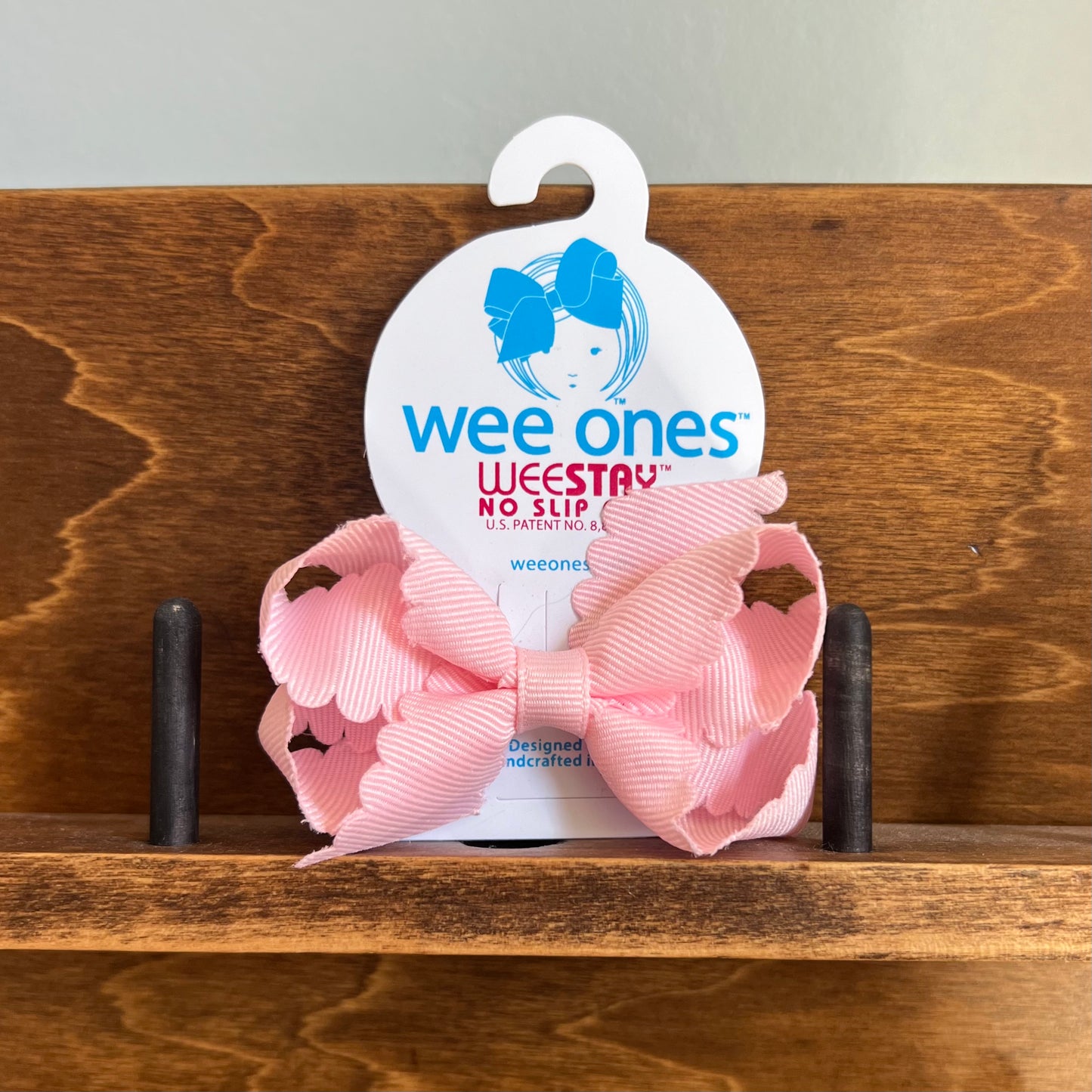 Wee Ones Mini Grosgrain Hair Bow with Scalloped Edge - Light Pink