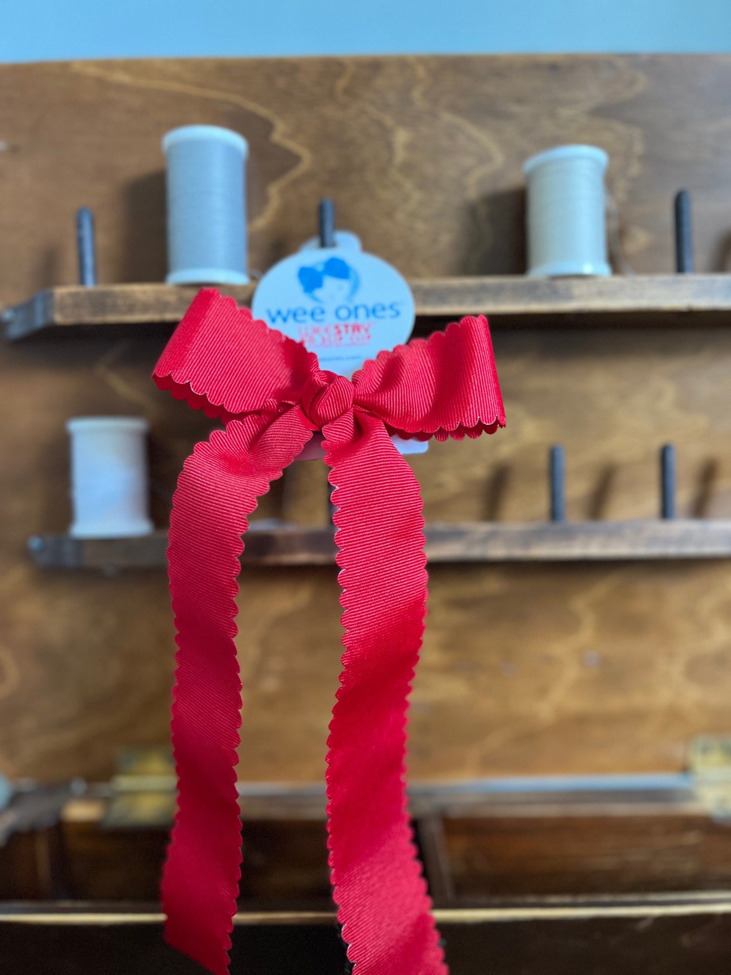 WeeOnes Medium Grosgrain Bow Tie with Streamer Tails - Red