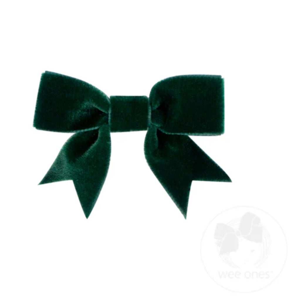 WeeOnes Mini Velvet Forest Green Bow