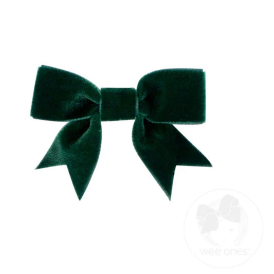 WeeOnes Mini Velvet Forest Green Bow