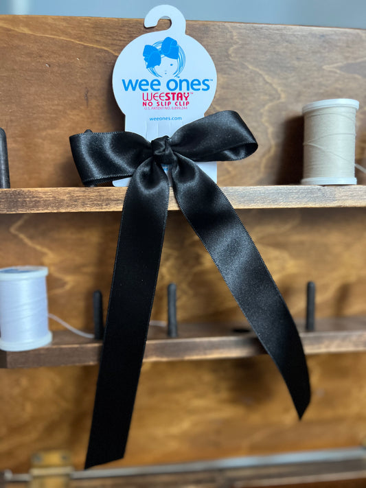 WeeOnes Mini French Satin Black Long Tail Bow