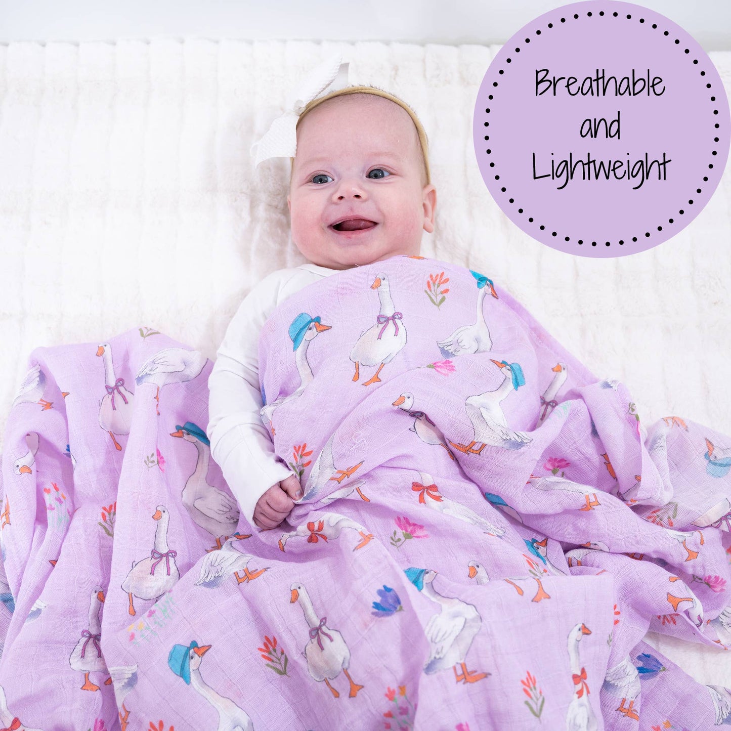 LollyBanks Cute Goose Baby Muslin Swaddle Blanket 47x47 Cute Goose