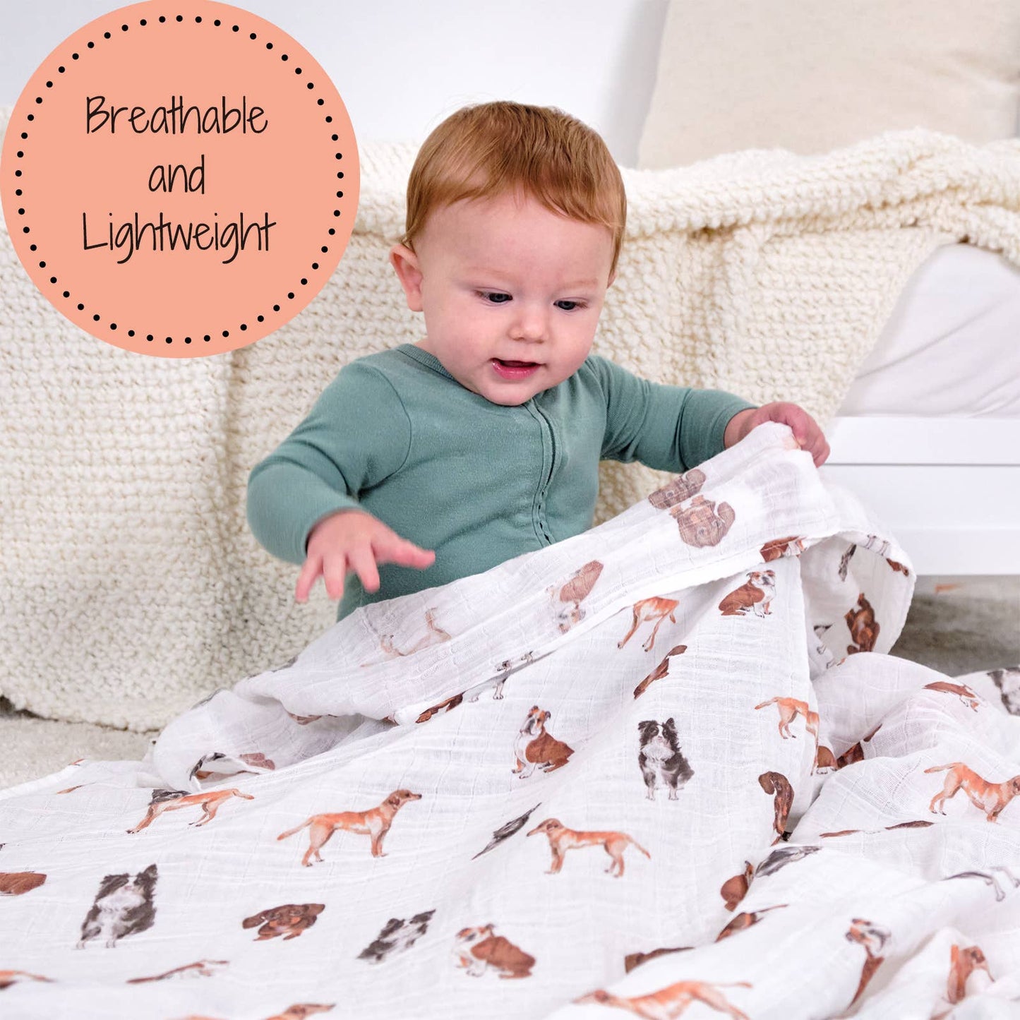 LollyBanks Doggone Cute Baby Muslin Swaddle Blanket 47x47 Doggone Cute