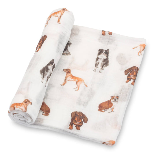 LollyBanks Doggone Cute Baby Muslin Swaddle Blanket 47x47 Doggone Cute