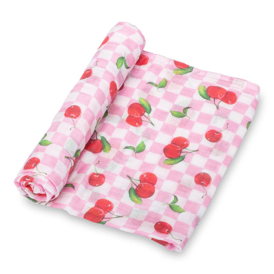 LollyBanks Cherry on Top Baby Muslin Swaddle Blanket