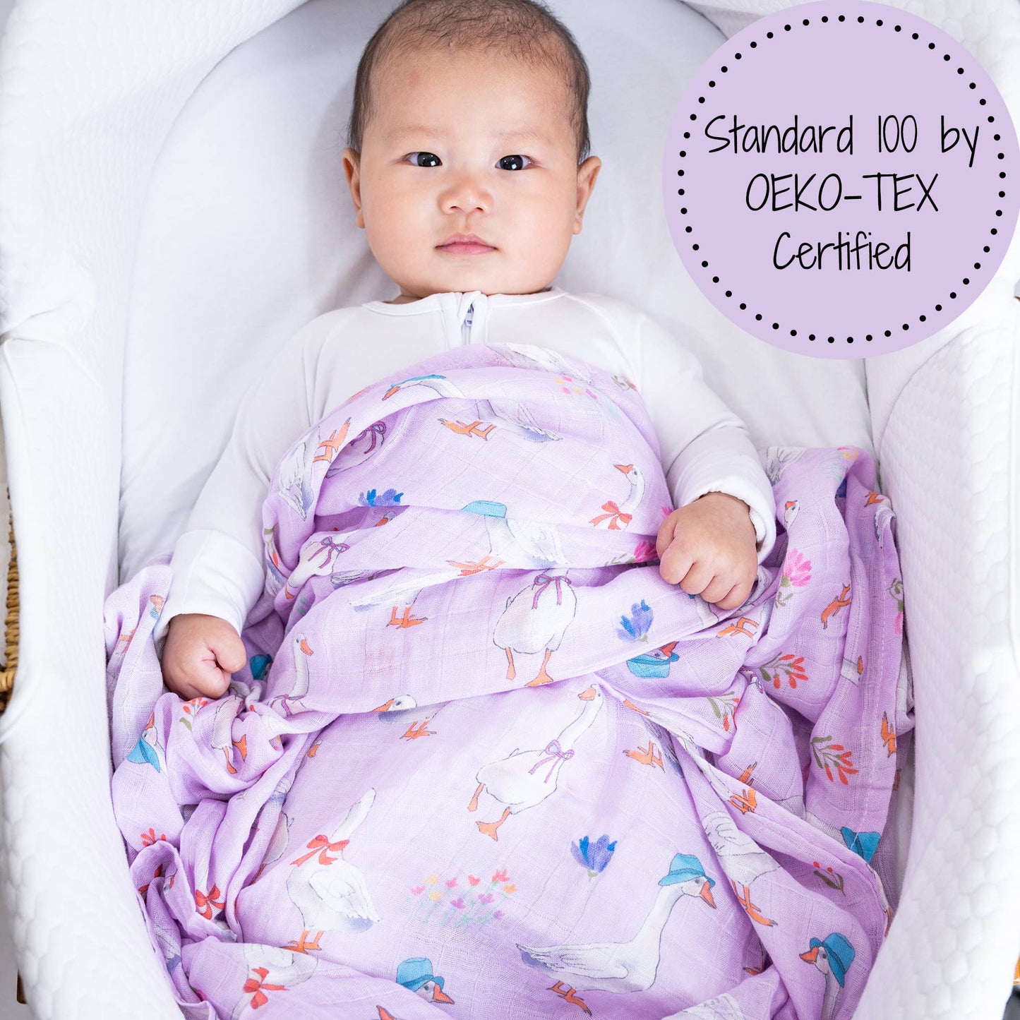 LollyBanks Cute Goose Baby Muslin Swaddle Blanket 47x47 Cute Goose