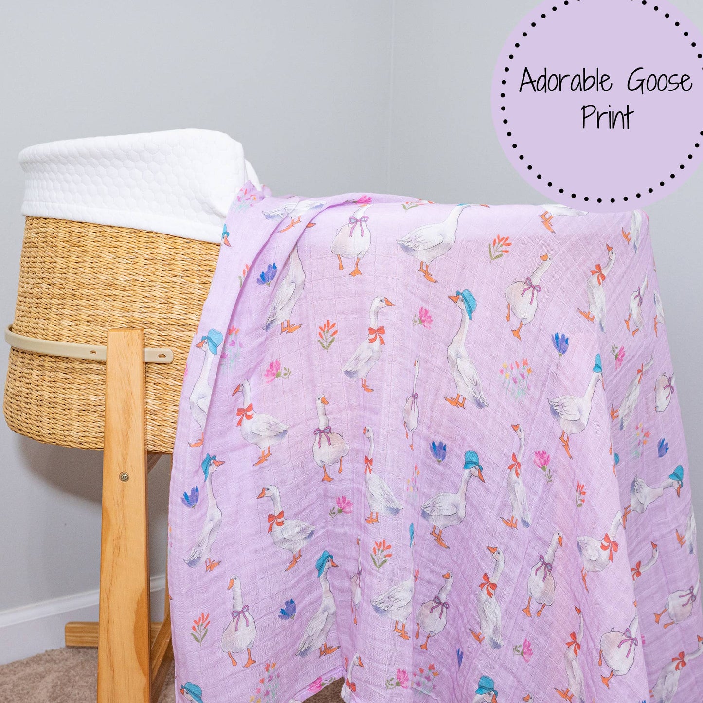 LollyBanks Cute Goose Baby Muslin Swaddle Blanket 47x47 Cute Goose