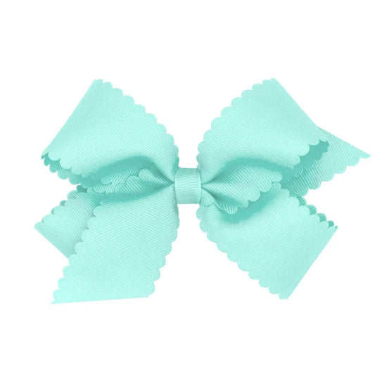 WeeOnes Mini Grosgrain Hair Bow with Scalloped Edge - New Aqua